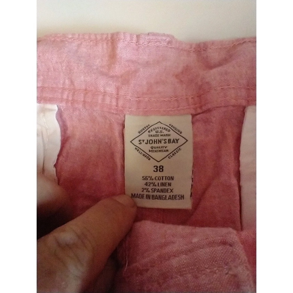 St Johns Bay Men Linen Blend Shorts 38‎ Pink Flat Front Chino - Picture 3 of 6